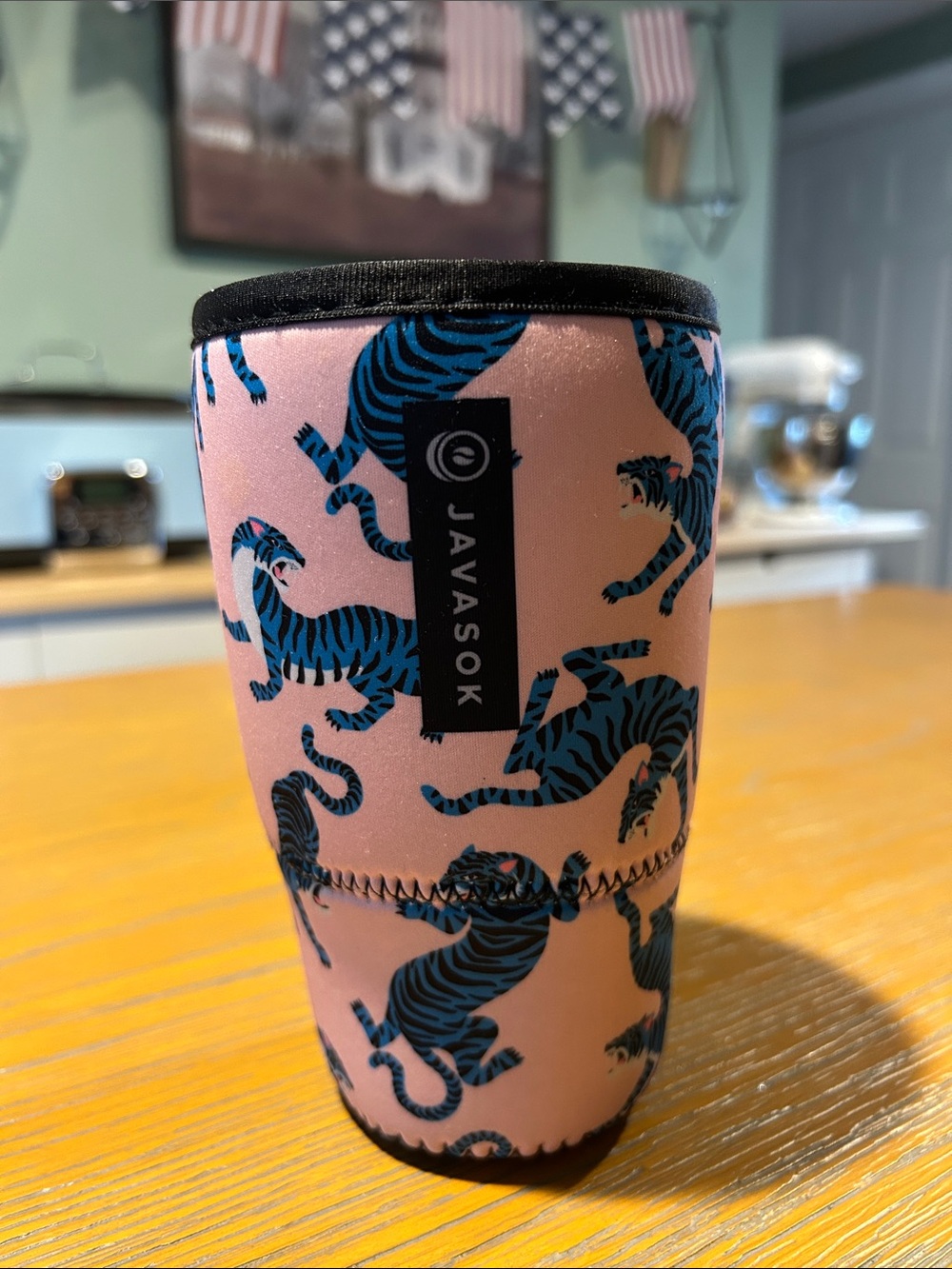 JavaSok Pink and Blue Tiger Neoprene Can Cooler Large 30-32 oz